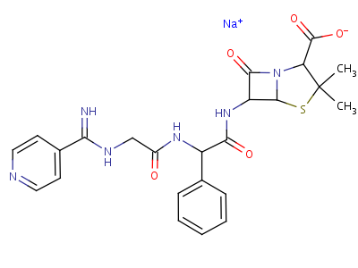 6alpha-[(R)-2-[2-[(亚氨基-4-吡啶甲基)氨基]乙酰氨基]-2-苯基乙酰氨基]青霉烷酸钠盐结构式,55162-26-0结构式