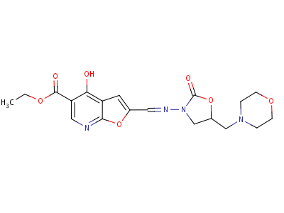 4-羟基-2-(((5-(4-吗啉甲基)-2-氧代-1,3-噁唑啉-3-基)亚氨基)甲基)呋喃并[2,3-b]吡啶-5-羧酸乙酯结构式,6599-84-4结构式