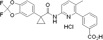 3-(6-{[1-(2,2-二氟-苯并[1,3]二氧代-5-基)-环丙烷羰基]-氨基}-3-甲基-2-吡啶)苯甲酸盐酸盐结构式_1160221-26-0结构式