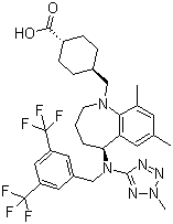 (1S,4r)-4-(((S)-5-((3,5-双(三氟甲基)苄基)(2-甲基-2H-四唑-5-基)氨基)-7,9-二甲基-2,3,4,5-四氢-1H-苯并[b]氮杂革-1-基)甲基)环己烷羧酸结构式_1186486-62-3结构式