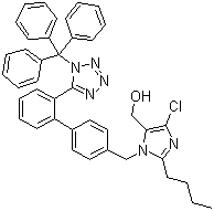 [2-丁基-4-氯-1-[(2’-(1-三苯甲基-1H-四氮唑-5-基)联苯-4-基)甲基)-1H-咪唑-5-基)甲醇结构式_124751-00-4结构式