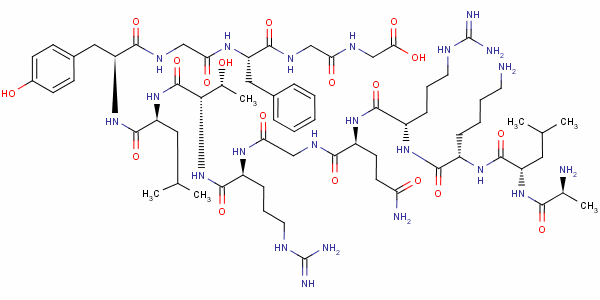 L-丙氨酰-L-亮氨酰-L-赖氨酰-L-精氨酰-L-谷氨酰甘氨酰-L-精氨酰-L-苏氨酰-L-亮氨酰-L-酪氨酰甘氨酰-L-苯丙氨酰甘氨酰-甘氨酸结构式_132996-61-3结构式