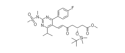 7-[4-(4-氟苯基)-6-异丙基-2-(N-甲基甲磺酰胺基)-5-嘧啶]-(3R)-叔丁基二甲硅氧基-5-氧代-(6E)-庚酸甲酯结构式_147118-38-5结构式
