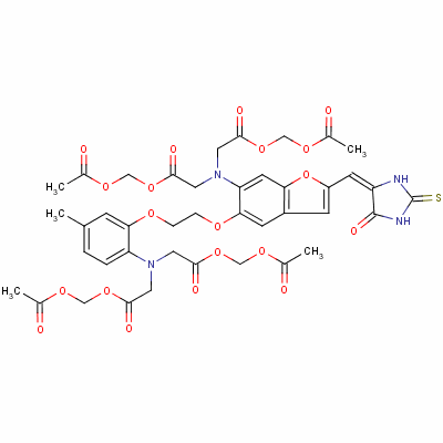 2-[[2-(乙酰氧基甲氧基)-2-氧代乙基]-[5-[2-[2-[二[2-(乙酰氧基甲氧基)-2-氧代乙基]氨基]-5-甲基苯氧基]乙氧基]-2-[(E)-(5-氧代-2-巯基咪唑烷-4-亚基)甲基]-1-苯并呋喃-6-基]氨基]乙酸乙酰氧基甲基酯结构式_149732-62-7结构式