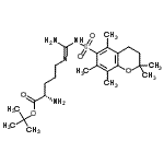2-甲基-2-丙基(E)-N<sup>5</sup>-(氨基{[(2,2,5,7,8-五甲基-3,4-二氢-2H-苯并吡喃-6-基)磺酰基]氨基}亚甲基)-L-鸟氨酰i噻吩基n酸酯结构式_169543-81-1结构式