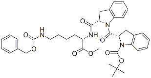 2-甲基-2-丙基2-({2-[(6-{[(苄氧基)羰基]氨基}-1-甲氧基-1-氧代-2-己烷基)氨基甲酰]-2,3-二氢-1H-吲哚-1-基}羰基)-1-吲哚啉羧酸酯结构式_198016-44-3结构式