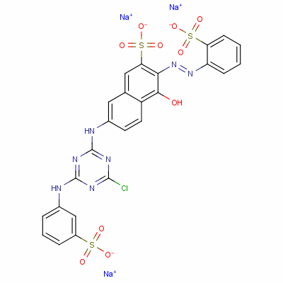 7-[[4-氯-6-[(3-硫苯基) 氨基]-1,3,5-噻嗪-2-基]氨基]-4-羟基-3-[(2-硫苯基)氮杂]-2-萘磺酸三钠结构式_23532-29-8结构式