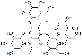 6-脱氧己糖吡喃糖苷-(1->3)-[己糖吡喃糖苷-(1->4)]-2-乙酰氨基-2-脱氧己糖吡喃糖苷-(1->3)己糖吡喃糖苷-(1->4)己糖结构式_25541-09-7结构式