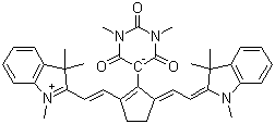 2-[2-[3-[2-(1,3-二氢-1,3,3-三甲基-2H-吲哚-2-亚基)乙亚基]-2-(六氢-1,3-二甲基-2,4,6-三氧代-5-嘧啶基)-1-环戊烯-1-基]乙烯基]-1,3,3-三甲基-3H-吲哚内盐结构式_256520-09-9结构式