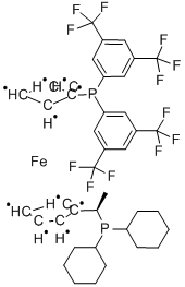 (R)-1-[(S)-2-(二-(3,5-双-三氟甲苯基)膦)二茂铁基]乙基-二环己膦结构式_292638-88-1结构式