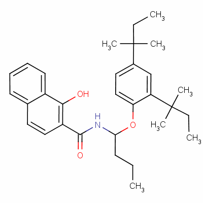 N-[1-[2,4-双(1,1-二甲基丙基)苯氧基]丁基]-1-羟基萘-2-羧酰胺结构式_36437-36-2结构式