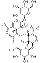 (2S,2’S,3R,3’R,4R,4’S)-4,4’-[(1E)-1-甲酰基-1-丙烯基-1,3-二基]双[3-乙烯基-2-(BETA-D-吡喃葡萄糖基氧基)-3,4-二氢-2H-吡喃-5-羧酸]二甲酯结构式_471271-55-3结构式