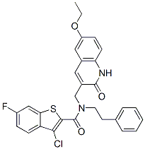 (9ci)-3-氯-n-[(6-乙氧基-1,2-二氢-2-氧代-3-喹啉)甲基]-6-氟-n-(2-苯基乙基)-苯并[b]噻吩-2-羧酰胺结构式_579459-26-0结构式