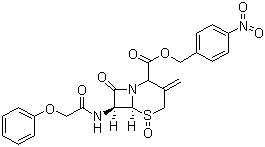 [2R-(2alpha,5beta,6alpha,7beta)]-3-亚甲基-8-氧代-7-(苯氧基乙酰氨基)-5-硫杂-1-氮杂双环[4.2.0]辛烷-2-甲酸 4-硝基苄酯 5-氧化物结构式_60771-27-9结构式