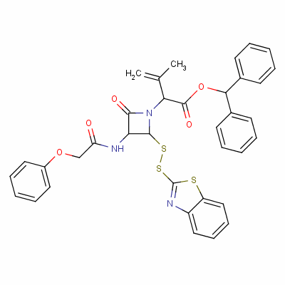 2-(苯并噻唑-2-基二硫代)-alpha-(异丙烯基)-4-氧代-3-[(苯氧基乙酰基)氨基]氮杂丁烷-1-乙酸二苯甲酯结构式_61585-90-8结构式
