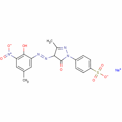 Sodium p-[4,5-dihydro-4-[(2-hydroxy-5-methyl-3-nitrophenyl)azo]-3-methyl-5-oxo-1h-pyrazol-1-yl ]benzenesulphonate Structure,61931-83-7Structure