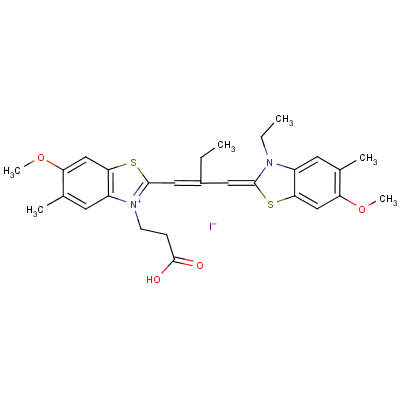 3-(2-羧基乙基)-2-[2-[(3-乙基-6-甲氧基-5-甲基-3H-苯并噻唑-2-亚基)甲基]丁-1-烯基]-6-甲氧基-5-甲基苯并噻唑鎓碘化物结构式_63815-95-2结构式