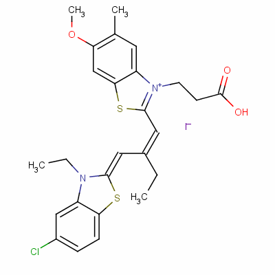 3-(2-羧基乙基)-2-[2-[(5-氯-3-乙基-3H-苯并噻唑-2-亚基)甲基]丁-1-烯基]-6-甲氧基-5-甲基苯并噻唑鎓碘化物结构式_63870-54-2结构式