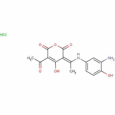 5-Acetyl-3-[1-[(3-amino-4-hydroxyphenyl)amino]ethylidene]-4-hydroxy-2h-pyran-2,6(3h)-dione monohydrochloride Structure,64353-91-9Structure