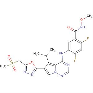 2,4-二氟-5-(5-异丙基-6-(5-(甲基磺酰基甲基)-1,3,4-噁二唑-2-基)吡咯并[2,1-f][1,2,4]噻嗪-4-基氨基)-N-甲氧基苯甲酰胺结构式_658085-06-4结构式