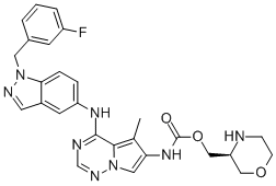 Carbamic acid, [4-[[1-[(3-fluorophenyl)methyl]-1H-indazol-5-yl]amino]-5-methylpyrrolo[2,1-f][1,2,4]triazin-6-yl]-, (3S)-3-morpholinylmethyl ester Structure,714971-09-2Structure