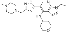1-乙基-5-[3-[(4-甲基-1-哌嗪)甲基]-1,2,4-噁二唑-5-基]-N-(四氢-2H-吡喃-4-基)-1H-吡唑并[3,4-b]吡啶-4-胺结构式_720704-20-1结构式