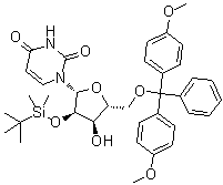 1-((2R,3r,4r,5r)-5-((双(4-甲氧基苯基)(苯基)甲氧基)甲基)-3-((叔丁基二甲基甲硅烷基)氧基)-4-羟基四氢呋喃-2-基)嘧啶-2,4(1h,3h)-二酮结构式_81246-80-2结构式