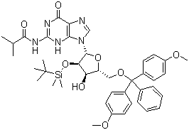 N-(9-((2r,3r,4r,5r)-5-((双(4-甲氧基苯基)(苯基)甲氧基)甲基)-3-((叔丁基二甲基甲硅烷基)氧基)-4-羟基四氢呋喃-2-基)-6-氧代-6,9-二氢-1H-嘌呤-2-基)异丁酰胺结构式_81279-39-2结构式