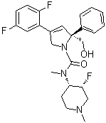 (2S)-4-(2,5-二氟苯基)-N-[(3R,4S)-3-氟-1-甲基-4-哌啶基]-2,5-二氢-2-羟基甲基-N-甲基-2-苯基-1H-吡咯-1-羧胺结构式_845256-65-7结构式