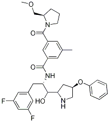 n-[(1s,2r)-1-[(3,5-二氟苯基)甲基]-2-羟基-2-[(2r,4r)-4-苯氧基-2-吡咯烷]乙基]-3-[[(2r)-2-(甲氧基甲基)-1-吡咯烷]羰基]-5-甲基-苯甲酰胺结构式_845972-20-5结构式