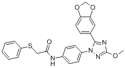 N-[4-[5-(1,3-苯并二氧杂环戊烯-5-基)-3-甲氧基-1H-1,2,4-噻唑-1-基]苯基]-2-(苯基硫代)乙酰胺结构式_853625-60-2结构式