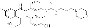 2-[[6-[[[2-(3-羟基丙基)-5-甲基苯基]氨基]甲基]-2-[[3-(吗啉-4-基)丙基]氨基]苯并咪唑-1-基]甲基]-6-甲基吡啶-3-醇结构式_857066-90-1结构式