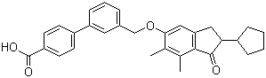 3’-[[(2-环戊基-2,3-二氢-6,7-二甲基-1-氧代-1H-茚-5-基)氧基]甲基]-[1,1’-联苯]-4-羧酸结构式_866823-73-6结构式
