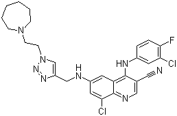 8-Chloro-4-[(3-chloro-4-fluorophenyl)amino]-6-[[[1-[2-(hexahydro-1H-azepin-1-yl)ethyl]-1H-1,2,3-triazol-4-yl]methyl]amino]-3-Quinolinecarbonitrile Structure,915365-57-0Structure