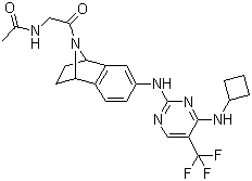 N-(2-(6-((4-(环丁基氨基)-5-(三氟甲基)嘧啶-2-基)氨基)-1,2,3,4-四氢-1,4-环亚氨基萘-9-基)-2-氧代乙基)乙酰胺结构式_942490-07-5结构式