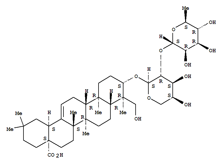 HEDERAGENIN-3-O-Α-L-RHAMNO吡喃并SYL (1→2)-Α-L-阿拉伯糖苷结构式_123350-57-2结构式