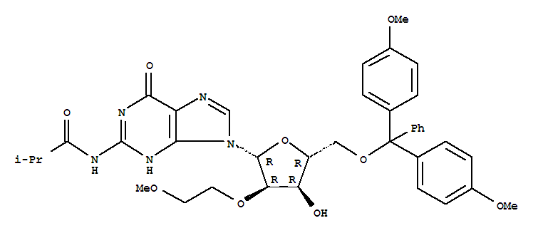 5-O-[双(4-甲氧基苯基)苯基甲基]-2-o-(2-甲氧基乙基)-n-(2-甲基-1-氧代丙基)鸟苷结构式_251647-50-4结构式