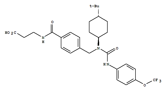 N-[4-[[[反式-4-(1,1-二甲基乙基)环己基][[[4-(三氟甲氧基)苯基]氨基]羰基]氨基]甲基]苄基]-B-丙氨酸结构式_307983-31-9结构式