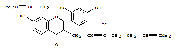 2-(2,4-二羟基苯基)-3-(3,7-二甲基-2,6-辛二烯基)-7-羟基-8-(3-甲基-2-丁烯)-4H-1-苯并吡喃-4-酮结构式_54835-68-6结构式