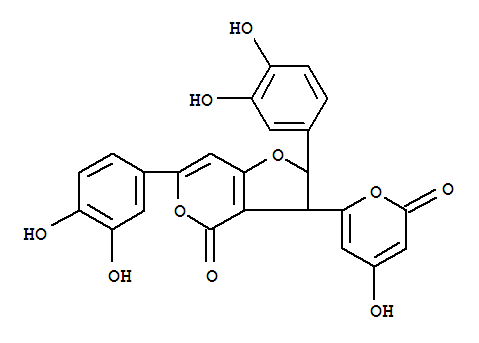 2,6-Bis(3,4-dihydroxyphenyl)-2,3-dihydro-3-(4-hydroxy-2-oxo-2h-pyran-6-yl)-4h-furo[3,2-c]pyran-4-one Structure,62350-95-2Structure