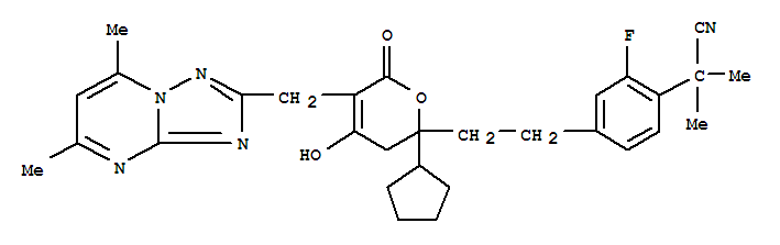 Benzeneacetonitrile, 4-[2-[2-cyclopentyl-5-[(5,7-dimethyl[1,2,4]triazolo[1,5-a]pyrimidin-2-yl)methyl]-3,6-dihydro-4-hydroxy-6-oxo-2H-pyran-2-yl]ethyl]-2-fluoro-α,α-dimethyl- Structure,749929-33-7Structure