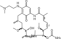 (4E,6Z,8S,9S,10E,12S,13R,14S,16R)-19-{[2-(二甲基氨基)乙基]氨基}-13-羟基-8,14-二甲氧基-4,10,12,16-四甲基-3,20,22-三氧代-2-氮杂双环[16.3.1]二十二-1(21),4,6,10,18-五烯-9-基氨基甲酸酯-N,N-二甲基甲胺(1:1)结构式_150270-08-9结构式
