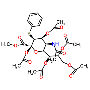 5-(Acetylamino)-5-deoxy-3-s-phenyl-3-thio-d-erythro-alpha-l-gluco-2-nonulopyranosonic acid methyl ester 2,4,7,8,9-pentaacetate Structure,156726-98-6Structure