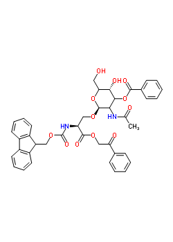 3-乙酰氨基-2-[2-{[(9H-芴-9-基甲氧基)羰基]氨基}-3-氧代-3-(2-氧代-2-苯基乙氧基)丙氧基]-5-羟基-6-(羟基甲基)四氢-2H-吡喃-4-基苯甲酸酯结构式_172939-67-2结构式