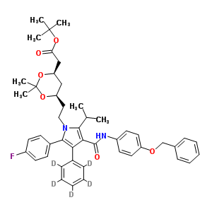 (6-{2-[3-(4-苄氧基-苯基氨基甲酰)-5-(4-氟-苯基)-2-异丙基-4-苯基-d5-吡咯-1-基]-乙基}-2,2-二甲基-[1,3]-二噁烷-4-基)-乙酸叔丁酯结构式_265989-37-5结构式