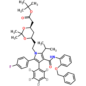 (6-{2-[3-(2-苄氧基-苯基氨基甲酰)-5-(4-氟-苯基)-2-异丙基-4-苯基-d5-吡咯-1-基]-乙基}-2,2-二甲基-[1,3]-二噁烷-4-基)-乙酸叔丁酯结构式_265989-41-1结构式