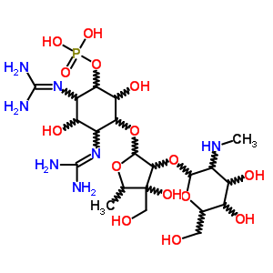 [(1S,2R,3S,4S,5R,6S)-2,4-二(二氨基亚甲基氨基)-5-[(2R,3R,4R,5S)-3-[(2S,3S,4S,5R,6S)-4,5-二羟基-6-(羟基甲基)-3-甲基氨基四氢吡喃-2-基]氧基-4-羟基-4-(羟基甲基)-5-甲基四氢呋喃-2-基]氧基-3,6-二羟基环己基]磷结构式_33014-54-9结构式