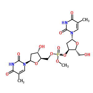 [(2R,3S,5R)-3-羟基-5-(5-甲基-2,4-二氧代嘧啶-1-基)四氢呋喃-2-基]甲基[(2R,3S,5R)-2-(羟基甲基)-5-(5-甲基-2,4-二氧代嘧啶-1-基)四氢呋喃-3-基]甲基磷酸酯结构式_35002-94-9结构式