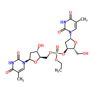 乙基[(2R,3S,5R)-3-羟基-5-(5-甲基-2,4-二氧代嘧啶-1-基)四氢呋喃-2-基]甲基[(2R,3S,5R)-2-(羟基甲基)-5-(5-甲基-2,4-二氧代嘧啶-1-基)四氢呋喃-3-基]磷酸酯结构式_35002-96-1结构式