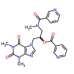 1,3-二甲基-7-[2-(烟酰基氧基)-3-(n-烟酰基-n-甲基氨基)丙基]-1H-嘌呤-2,6(3h,7h)-二酮结构式_51920-68-4结构式